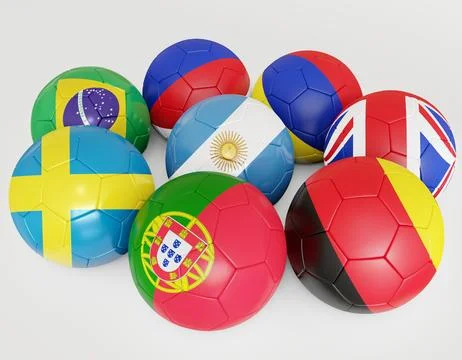 Soccer ball collection with flags of countries Stock Illustration