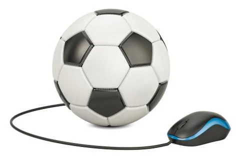 Soccer ball with computer mouse, 3D rendering Stock Illustration