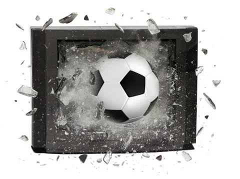 Soccer ball crashed television Stock Illustration