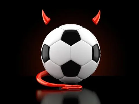 Soccer ball with devil horns and tail 스톡 일러스트