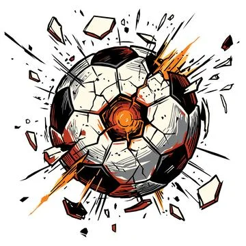 Soccer ball exploded and burst into flames hand drawn style isolated on whi.. Stock Illustration