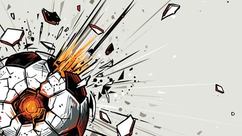 Soccer ball exploded and burst into flames with gray background background .. Stock Illustration
