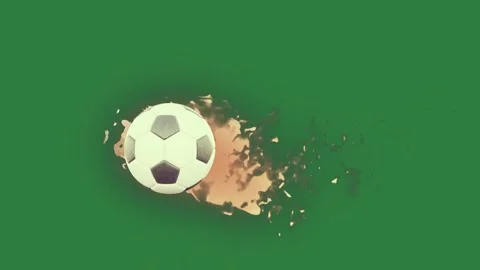 Soccer ball on is exploding hitting through hole fire of isolated on green Stock Footage 336948911