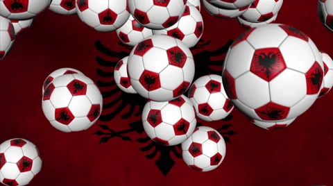 Soccer ball falling on flag background, Albania 스톡 동영상 42217602