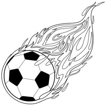 Soccer ball on fire. Vector black and white coloring page Stock Illustration