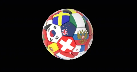 A soccer ball from the flags of 32 states of the 2018 World Cup participants on Stock Footage 90824868