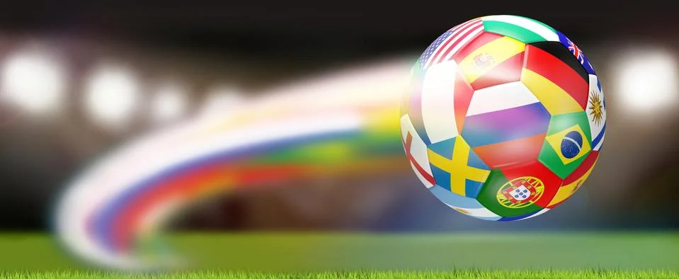 Soccer ball flags 3d rendering Stock Illustration