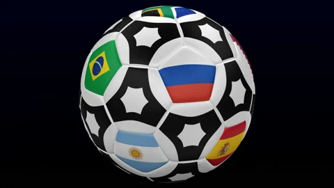 Soccer ball with flags turn around. 3D rendering. Stock Footage 90252522