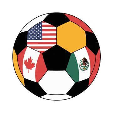 Soccer ball with flags of U S A Canada and Mexico sports Stock Illustration