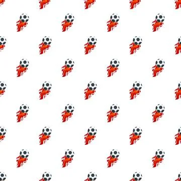 Soccer ball with flame seamless pattern on white background Illustrazione stock