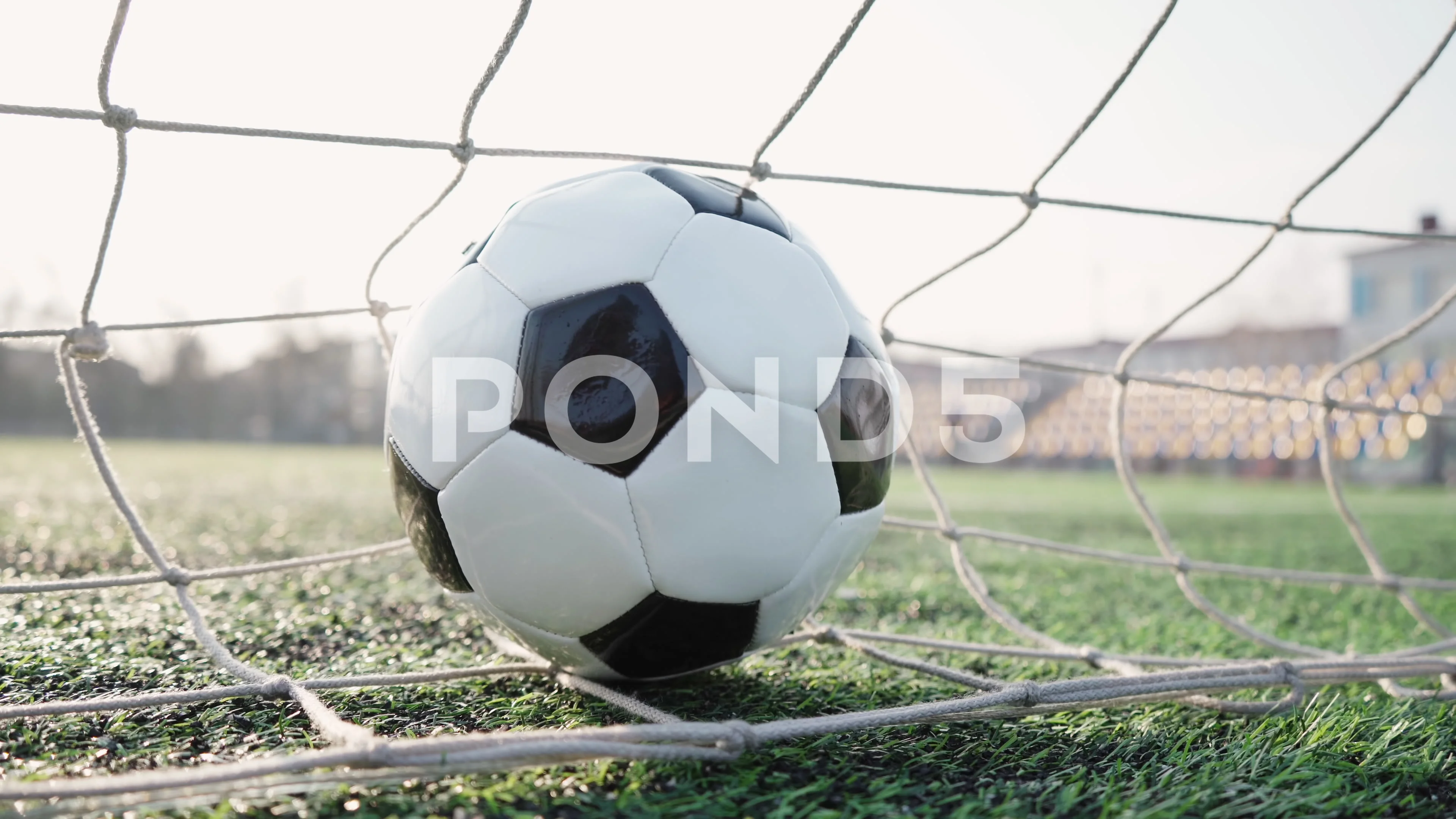 Soccer Ball Flies Into Net Goal Black A Stock Video Pond5