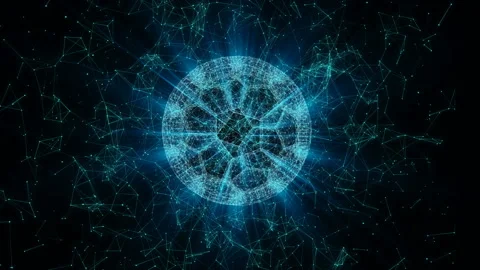 Soccer ball in the form of rotating geometric binary particles on a black Stock Footage 87285096