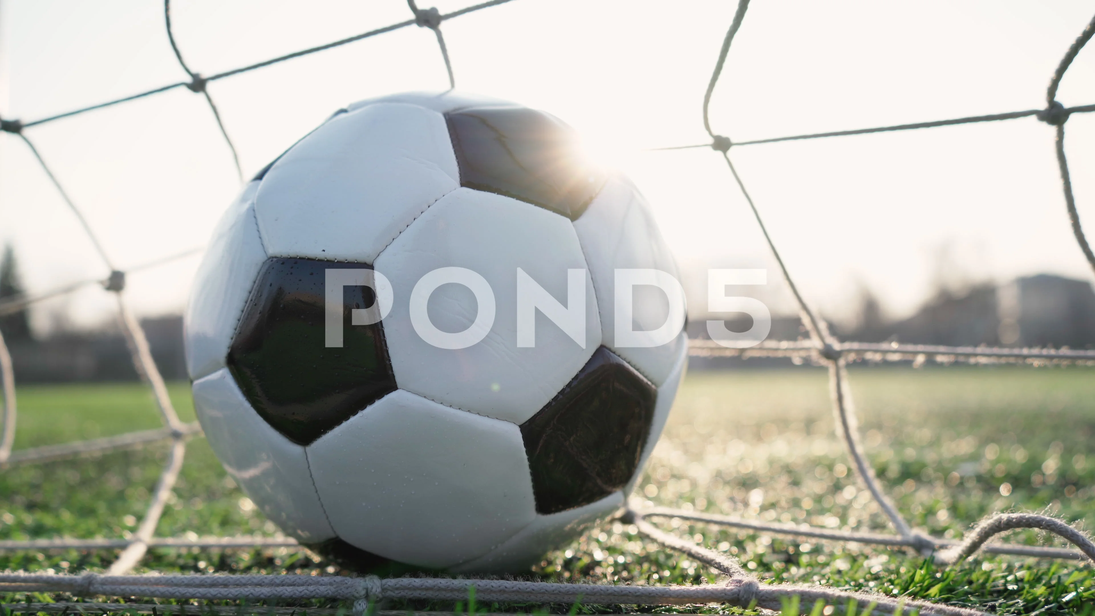 Soccer Ball In Goal Net In Background Of Stock Video Pond5