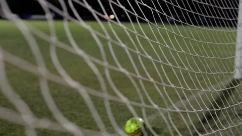 Soccer Ball Going into Soccer Net Stock Footage 74596949