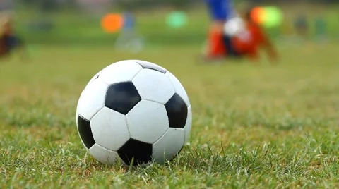 Soccer ball on the grass and training children Stock Footage 54459651