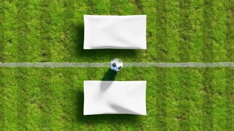 Soccer ball on the grass - blank flags mockup - template of the flags of the  Stock Footage 234894708
