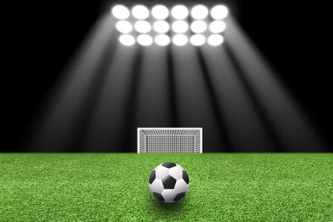Soccer ball on grass in stadium Stock Illustration