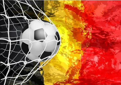 Soccer ball in the grid portal, Belgium. abstract colors of the Belgian flag. Stock Illustration