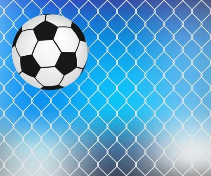 Soccer ball hitting chain link fence goal network Stock Illustration