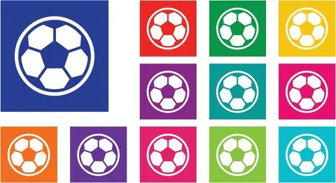 Soccer ball icon collection set in various colorful square backgrounds. Stock Illustration