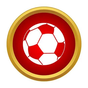 Soccer ball icon with red button and gold border Stock Illustration