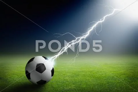 Soccer ball, lightning, spotlight Stock Illustration