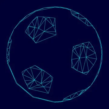 Soccer ball low poly triangulation triangulated polygonal electric cyan blue  Stock Illustration