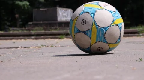 Soccer Ball Lying On Asphalt Stock Footage 51343743