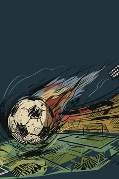 Soccer ball meteorite crashed into the middle of stadium Stock Illustration