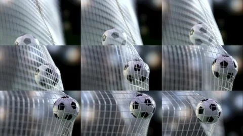 Soccer ball in the net. 3d rendering.Set of 9 3d illustrations Stock Illustration