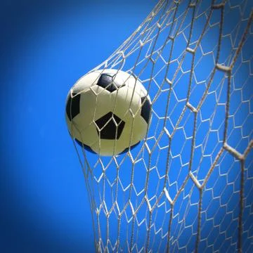 Soccer ball in net 스톡 사진