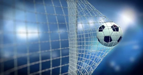 Soccer ball in the net in slow motion, football goal 3D animation Stock Footage 113995320