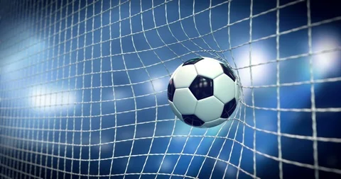 Soccer ball in the net in slow motion, football goal 3D animation Stock Footage 113995330