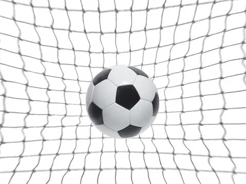 Soccer ball in the net on a white background Foto stock