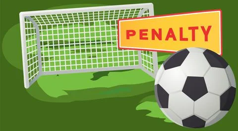 Soccer ball on penalty spot at stadium. Football competition, ball opposite goal Stock Illustration