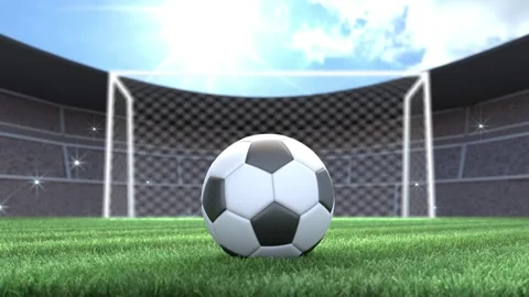 Soccer ball, rolling into stadium with camera flashes. Stock Footage 196859711