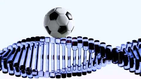Soccer ball rotating on blue DNA seamless 3D animation - Royalty free 4K video Stock Footage 333601398