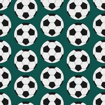 Soccer ball. Seamless vector pattern. Isolated green background. Illustrazione stock