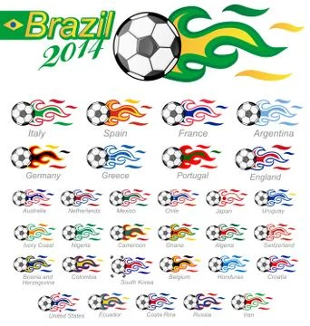 Soccer ball set with flag flame Stock Illustration