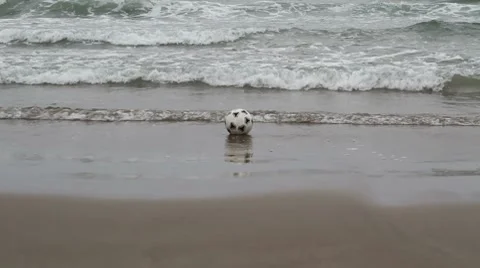 Soccer ball on the shore. Stock Footage 7770427