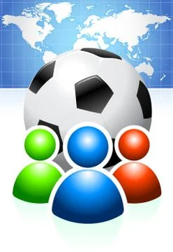 Soccer Ball with User Group and World Map Stock Illustration