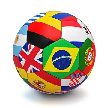 Soccer ball with world countries flags isolated on white background Stock Illustration