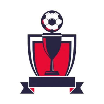 Soccer balloon with trophy cup in shield sport championship Stock Illustration