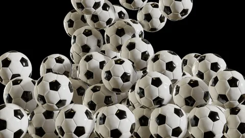 Soccer balls that fall and accumulate , loop with Alpha channel 4K 库存影片 97966243