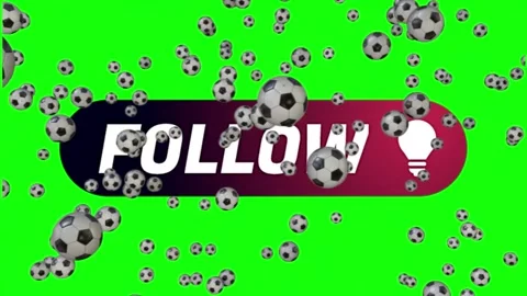 Soccer balls falling on green screen with follow sign Stock Footage 338215629