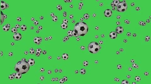 Soccer Balls Rain Green Screen Widescreen Stock-Footage 344766446