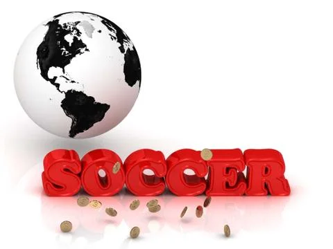 SOCCER bright color letters, black and white Earth on a white background Stock Illustration