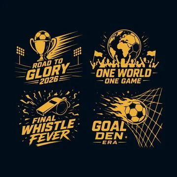 Soccer Championship Graphics: Trophy, Globe, Whistle, Goal Net with Flames Stock Illustration