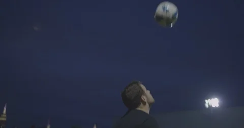 Soccer Coach At Night Practicing On Field Stock Footage 94414650
