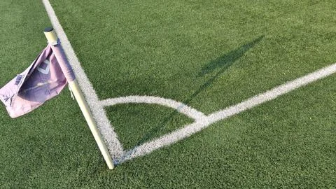 Soccer Corner Flag with Arc Marking on Turf Stock Photos